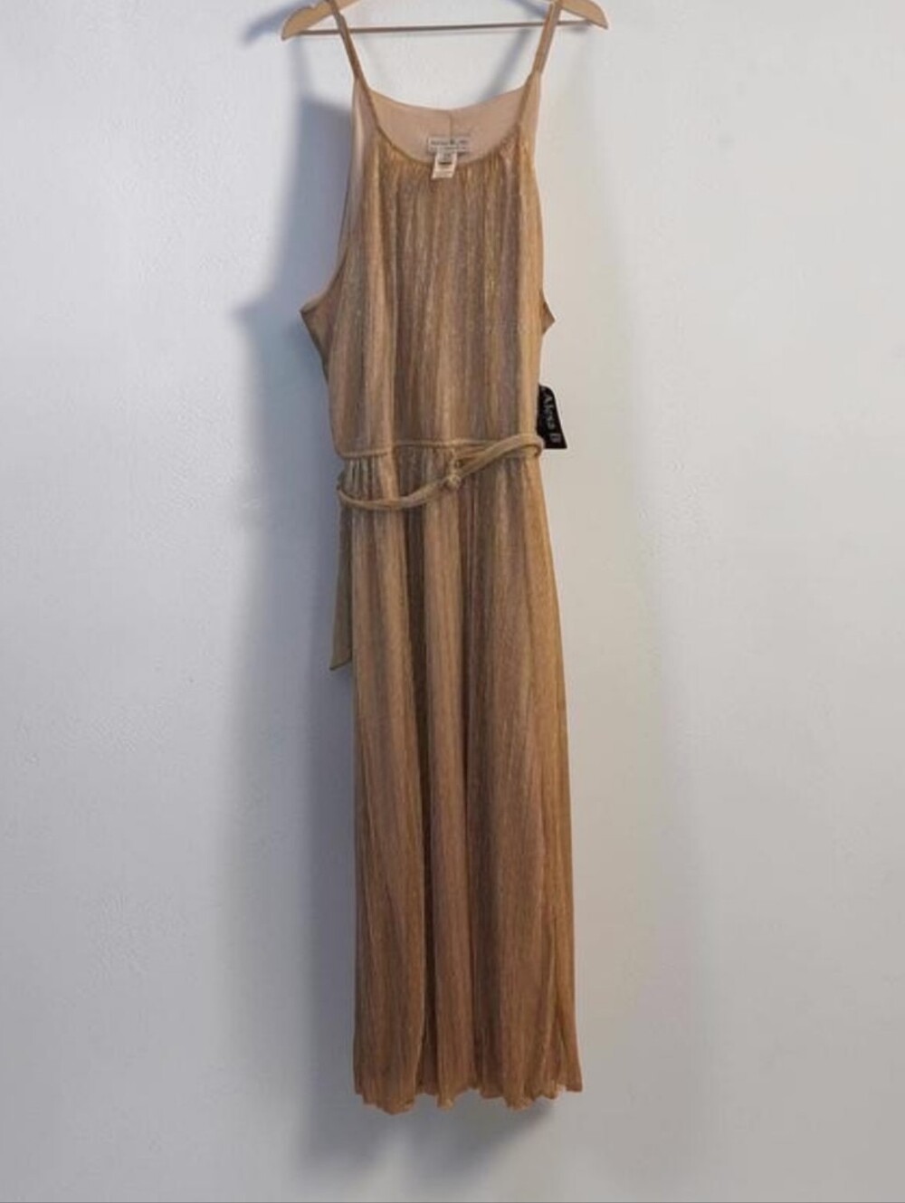 Alexa B Nites Maxi Dress Gold Glitter Spaghetti Strap 16W
